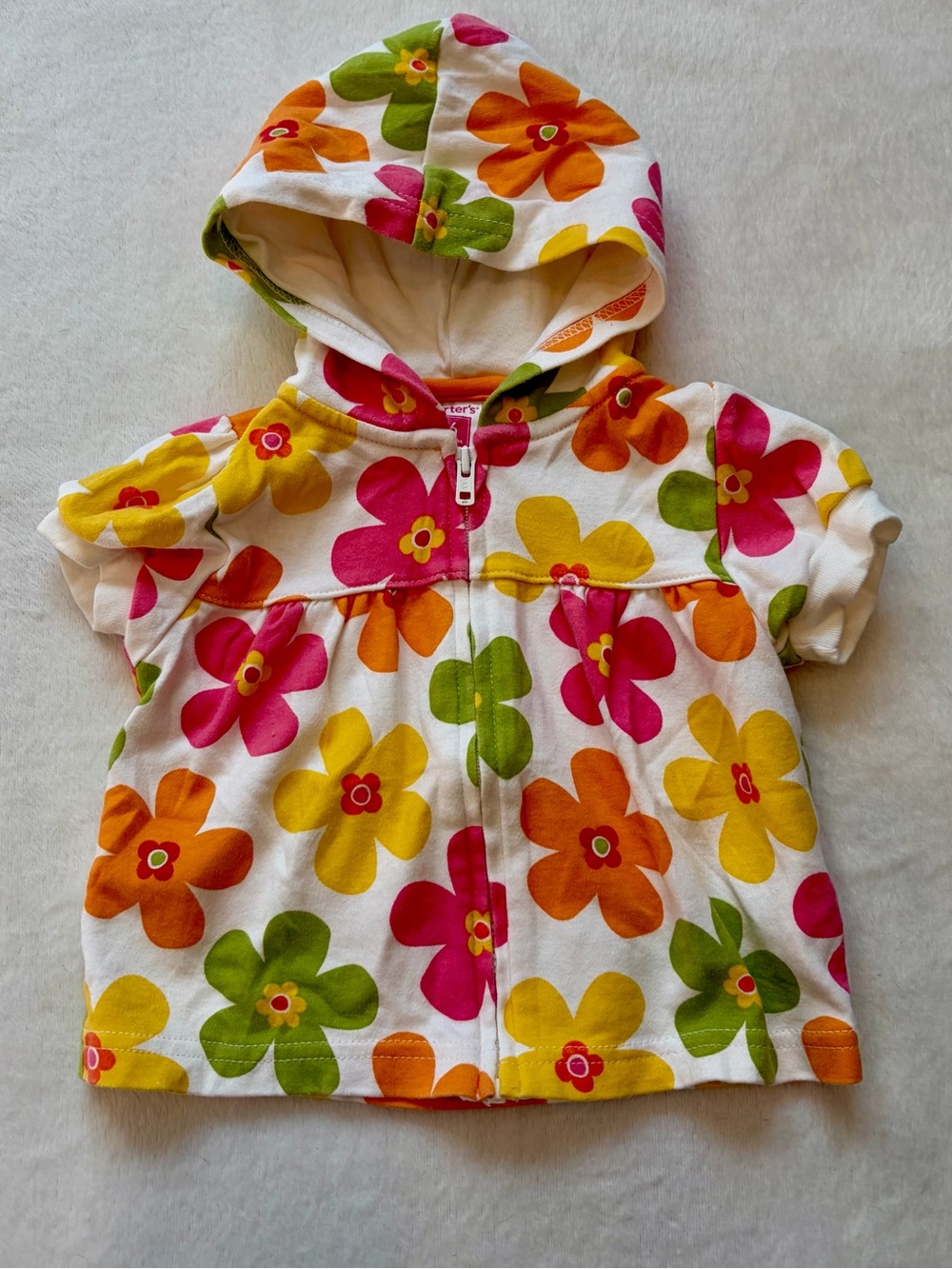 Baby Floral Hooded short sleeve zip-up